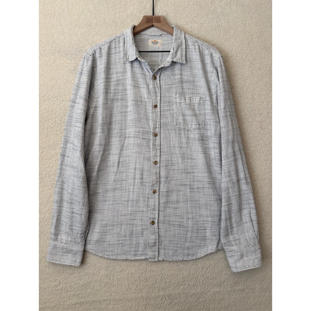 Marine Layer Mens M/L White Blue Stripe Cotton Button Up Shirt 10099